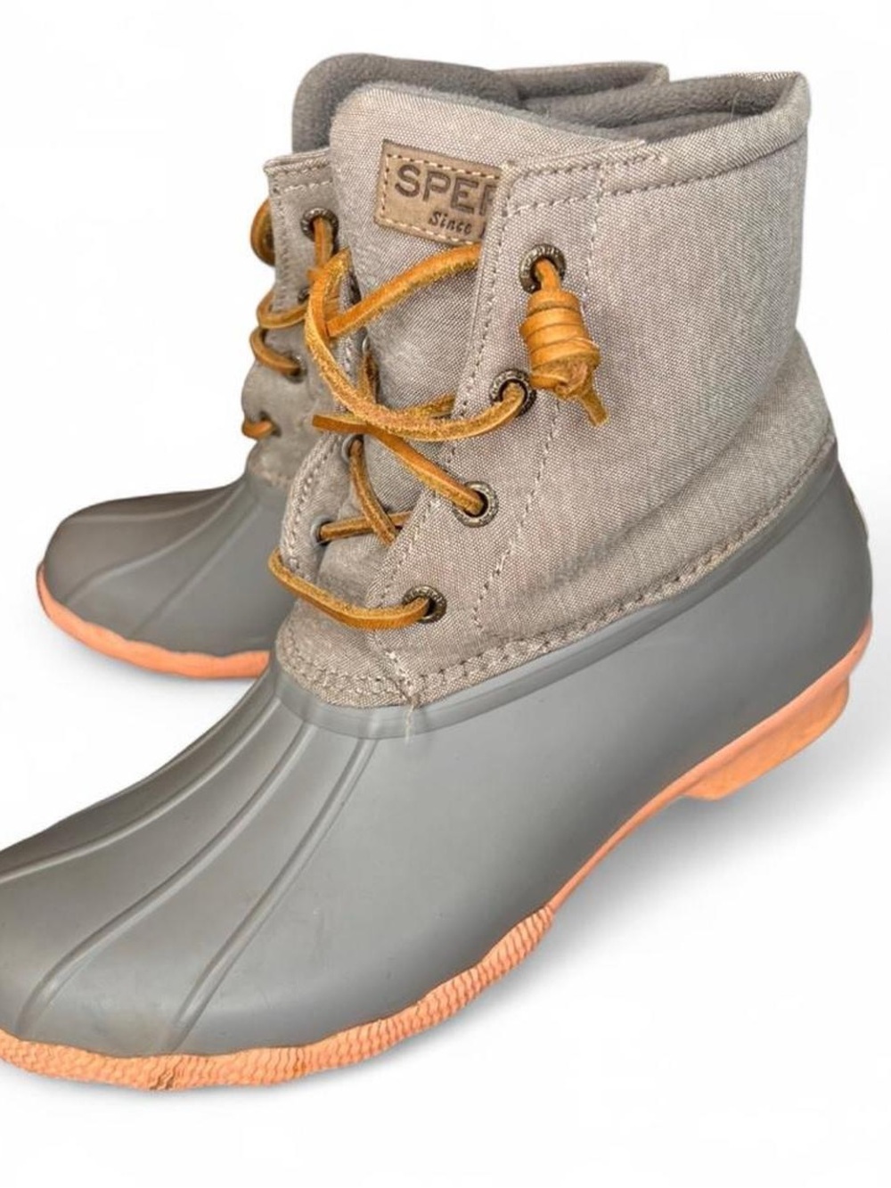 Weatherproof Ankle Duck Boots in Gray pink Trim